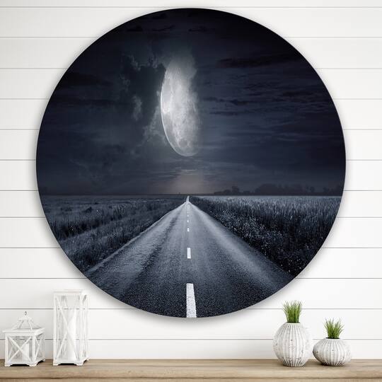 Designart - Asphalt Road Under Cloudy Full Moon III